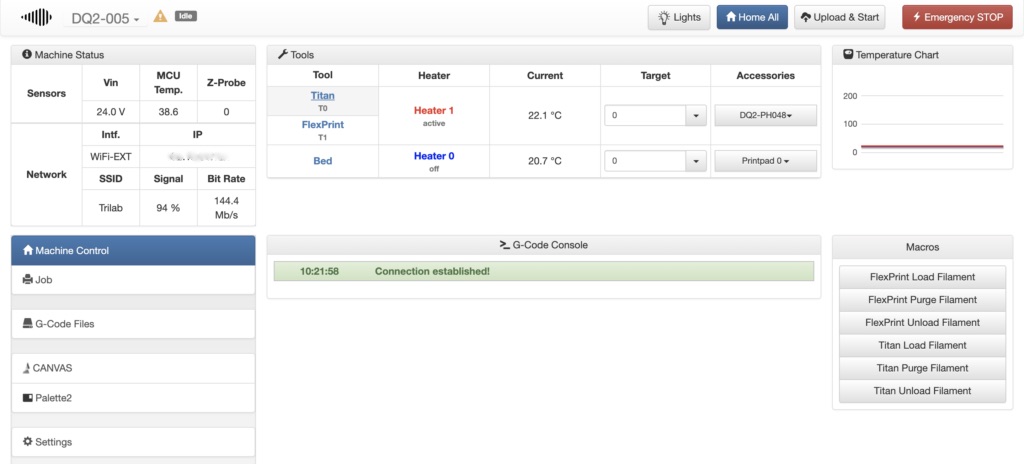 Upload & Start Settings (Duet wifi)